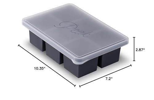 W&P Cup Cubes Silicone Freezer Tray with Lid, Charcoal, Makes 6 Perfect 1-Cup Portions, Freeze & Store Soup, Broth, Sauce, Leftovers, Dishwasher Safe