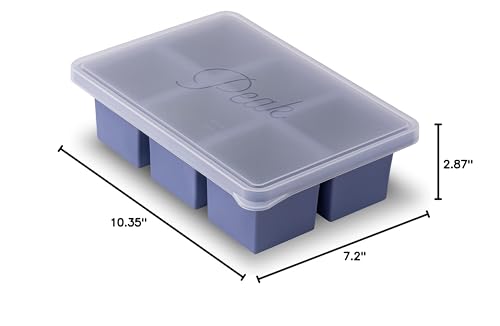 W&P Cup Cubes Silicone Freezer Tray with Lid, Blue, Makes 6 Perfect 1-Cup Portions, Freeze & Store Soup, Broth, Sauce, Leftovers, Dishwasher Safe