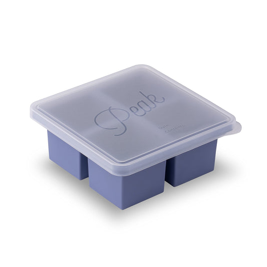 W&P Cup Cubes Silicone Freezer Tray with Lid, Blue, Makes 4 Perfect 1-Cup Portions, Freeze & Store Soup, Broth, Sauce, Leftovers, Dishwasher Safe, 4-Cup