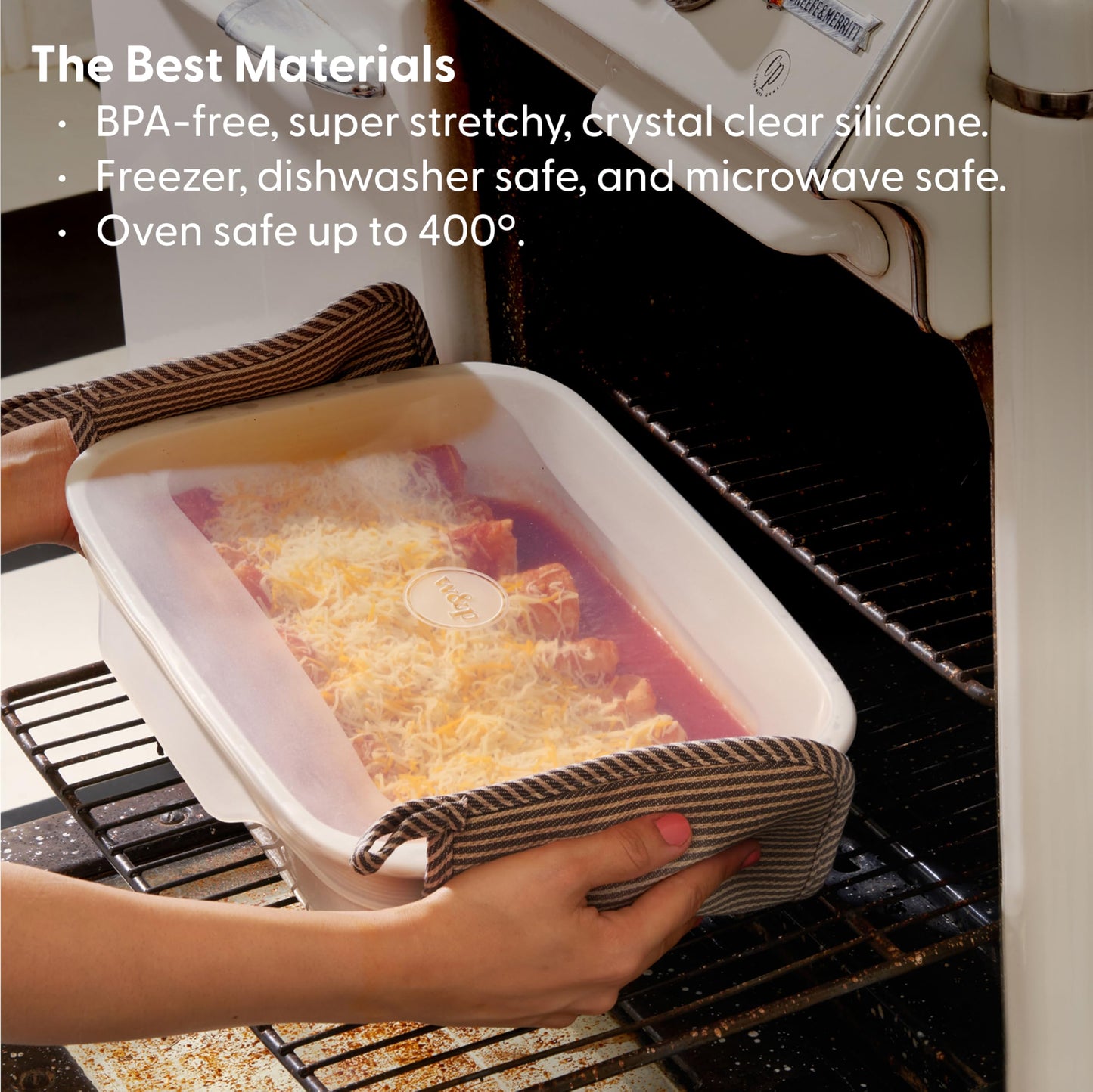 W&P Reusable Silicone Stretch Lid, Set of 3 – Casserole (9x13), Brownie (8x8), Loaf (5 x 9), Dishwasher Safe, Freezer Safe, LFGB/Premium Materials, Microwave Safe, Clear