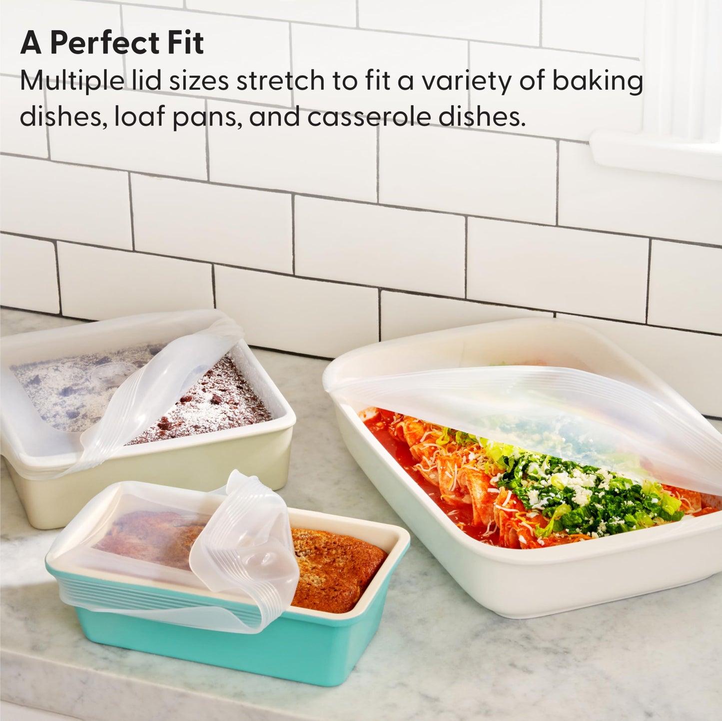 W&P Reusable Silicone Stretch Lid, Set of 3 – Casserole (9x13), Brownie (8x8), Loaf (5 x 9), Dishwasher Safe, Freezer Safe, LFGB/Premium Materials, Microwave Safe, Clear